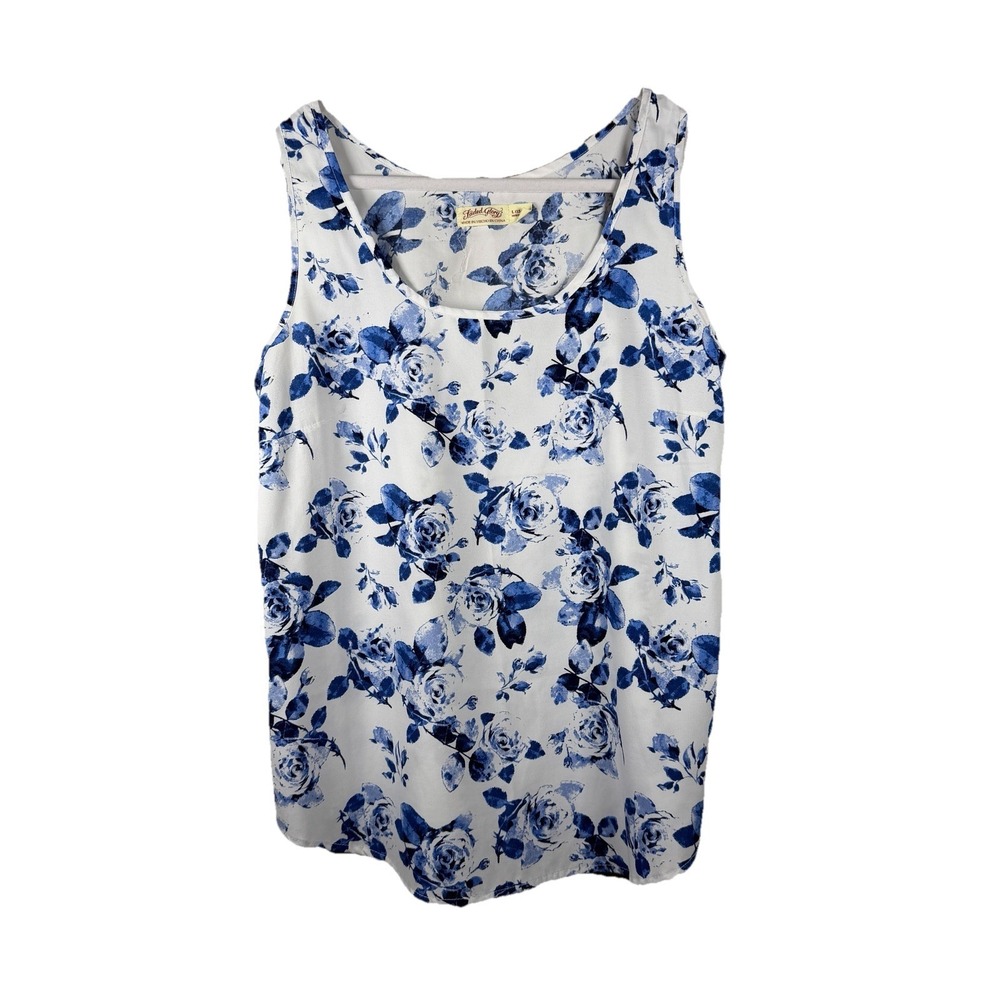 Women's Large Tank Top Super Thin Light Blue Floral French Country Roses Cottage